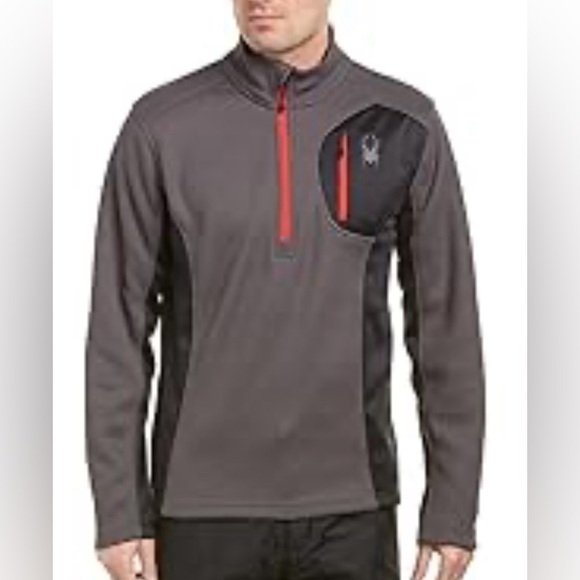 Spyder Men's Bandit 1/2 Zip Fleece Grey/ Black w/ Red Accents Pullover - Picture 1 of 9